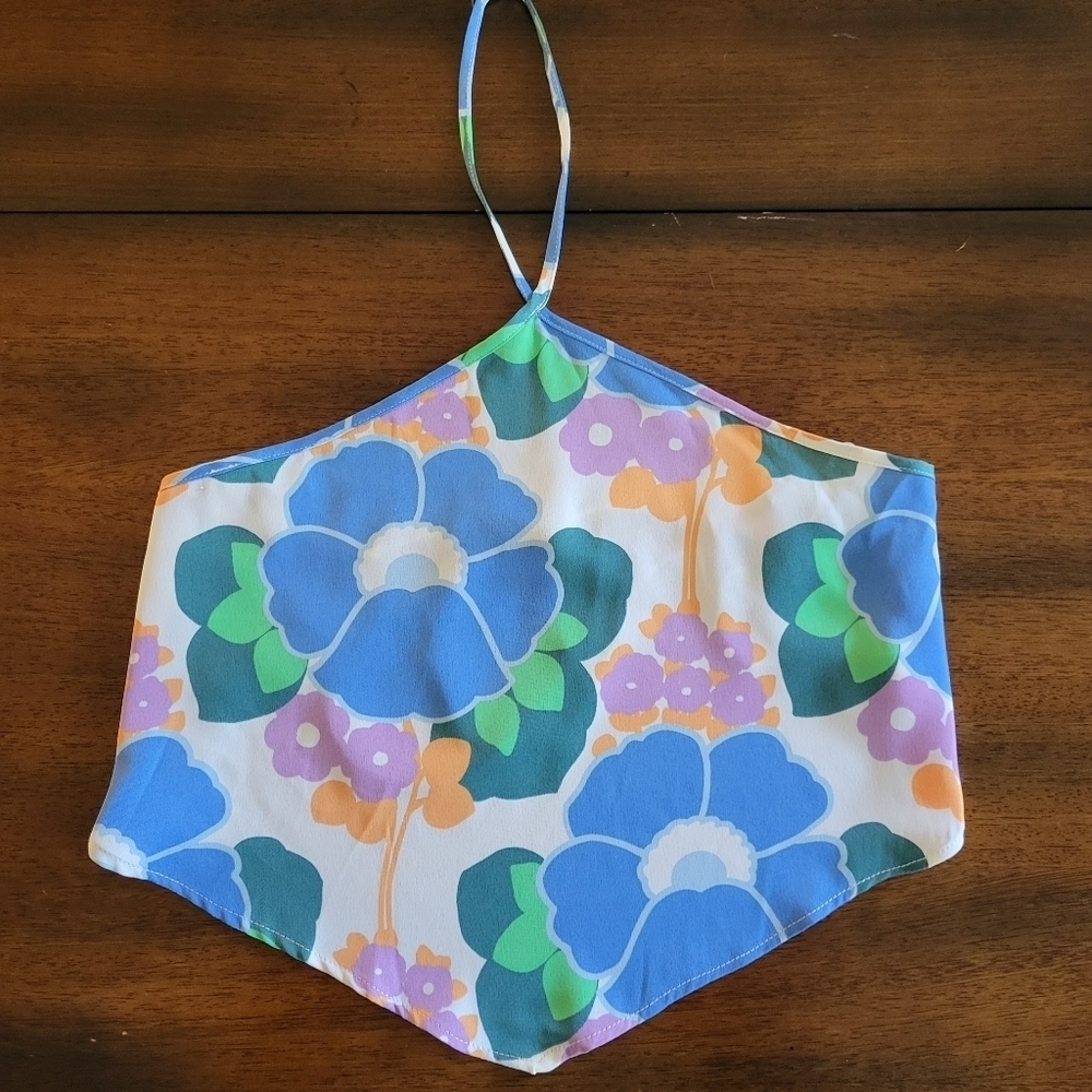 NWT Zara Retro 70s Floral Halter Top - Hanky Hem Backless Scarf Top XS Festival - Picture 5 of 12